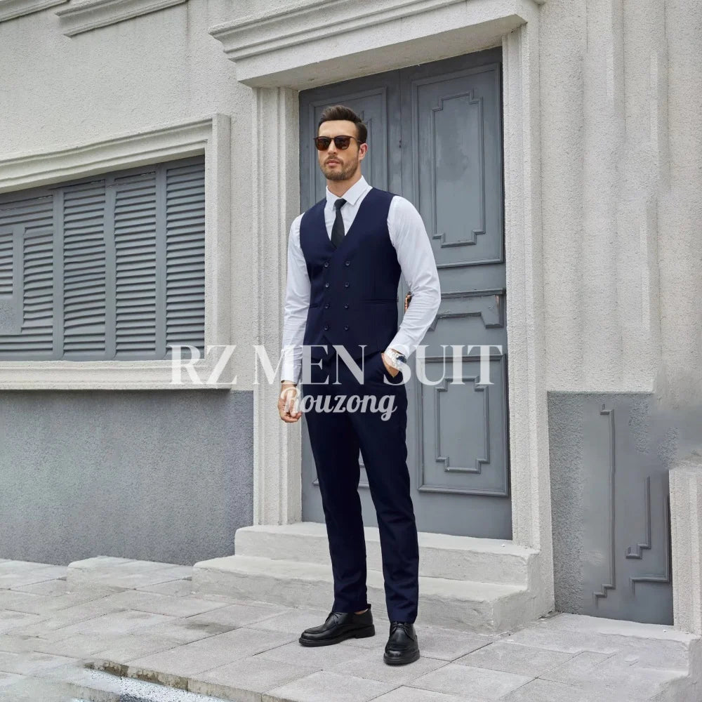 Men's 3 Piece Slim Fit Double Breasted Formal Suit for Wedding Prom Dinner Party