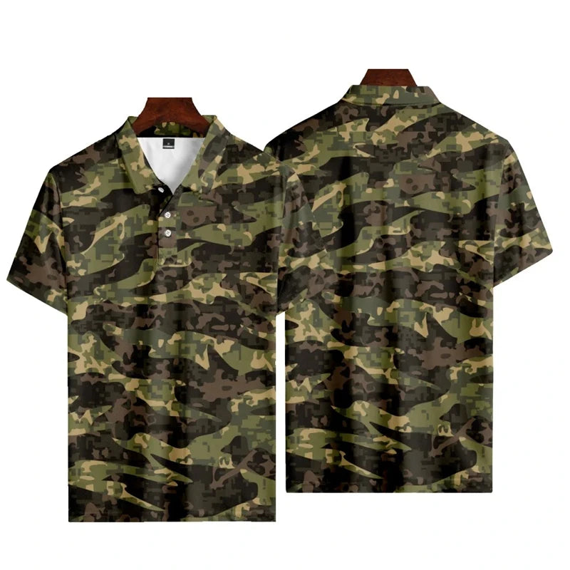 No Brand Casual Camo 3D Printed Polo Shirt For Men - Breathable Polyester Streetwear Polo Top