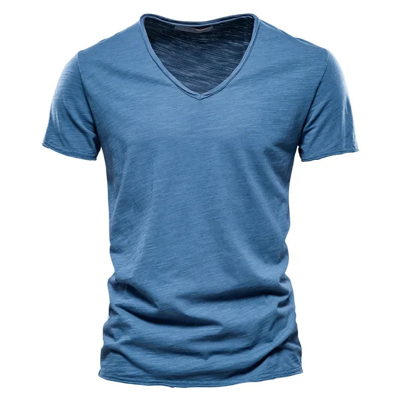 Premium Cotton V-Neck T-Shirt - Slim Fit Short Sleeve