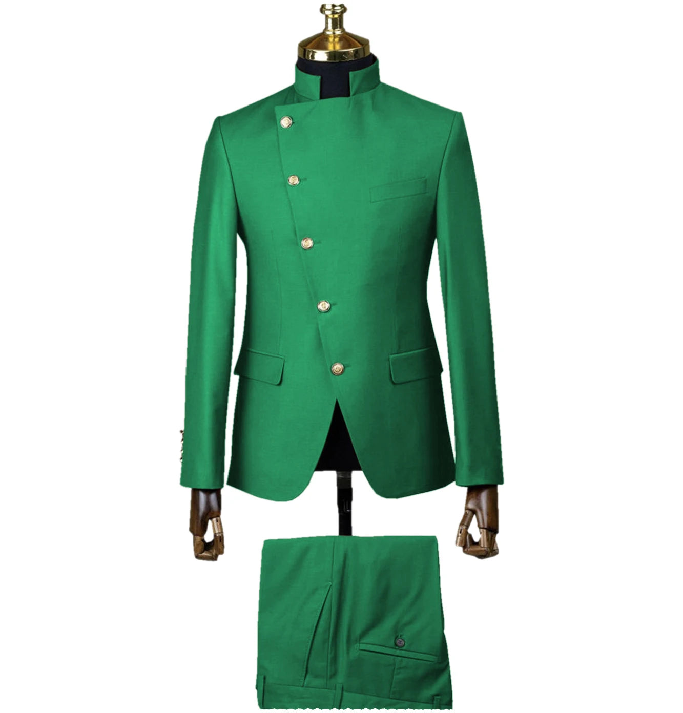 Men's East Style Slant-Breasted Slim Fit Suit Formal Indian Middle Stand-Up Collar