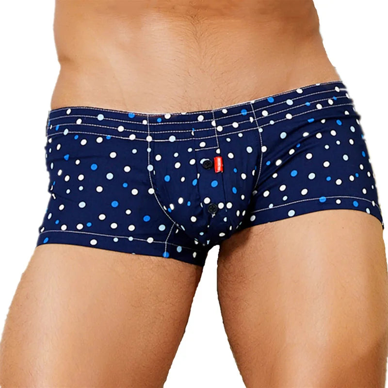 Men's Cotton Boxer Shorts - Plaid & Dot Pattern Lounge Underwear