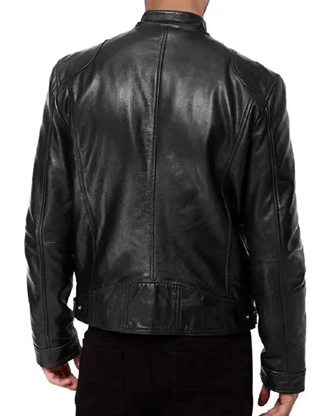 Mens Motorcycle PU Leather Jacket Slim Fit Short-Coat Autumn New Zipper Stand Windproof