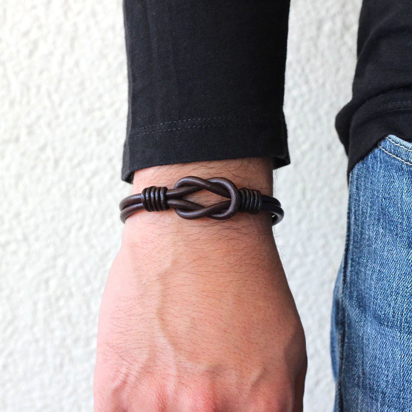 NONECN Celtic Knot Infinity Leather Bracelet - Genuine Leather Men's Jewelry