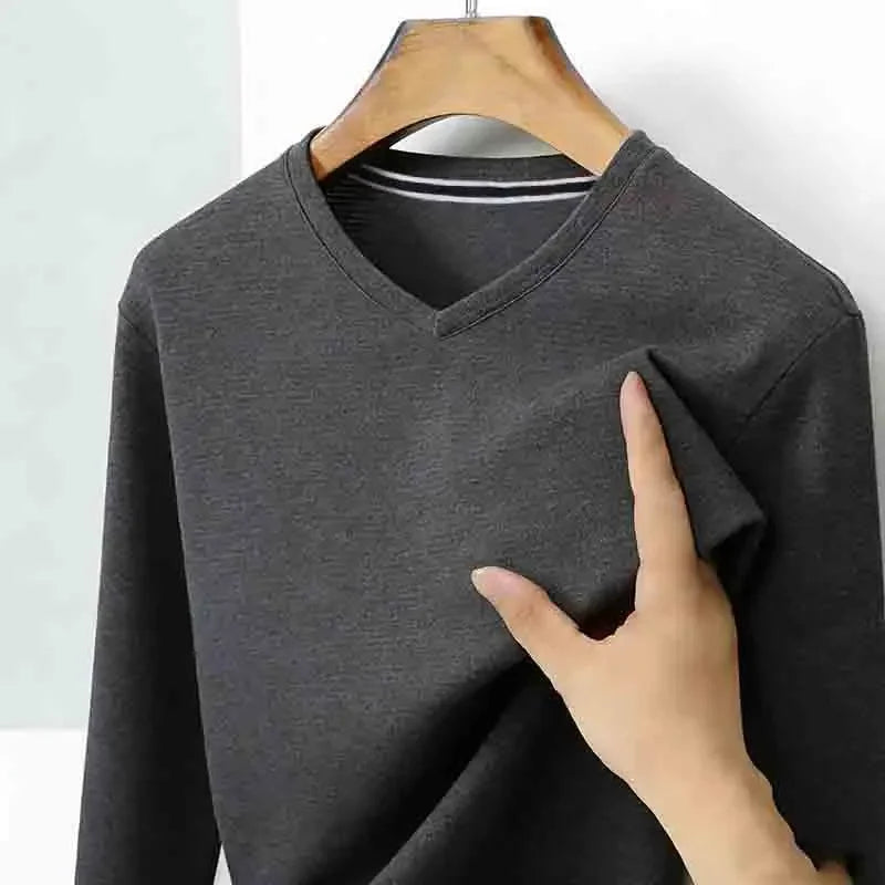 Men's Brown V-Neck Long Sleeve T-Shirt Office Casual Business Commute Top