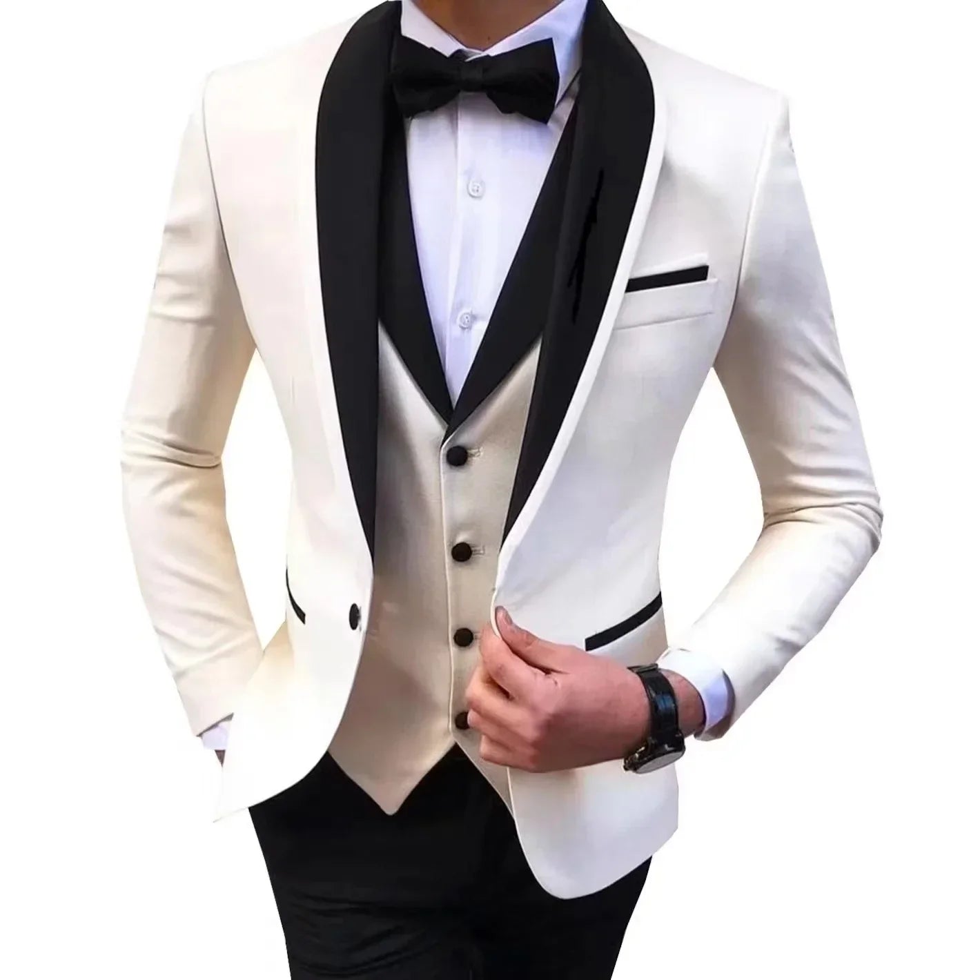 3 Pieces Blazer Vest and Pants Set Lapel Collar Single Breasted High End Men's Clothing Three-piece Groom Suit The Latest