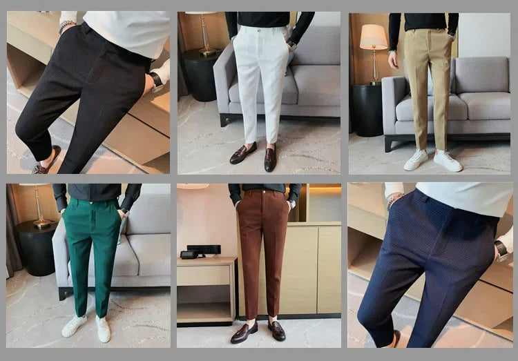 Men's Trendy High-end Feelslimming Plaid Suit Pants Casual Business Straight-leg Pants For Summer Lightweight Breathable