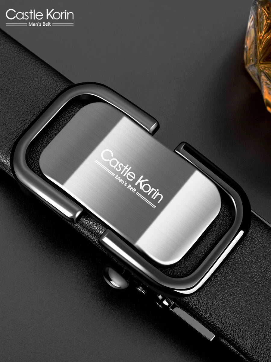 Men's Genuine Cowhide Leather Belt with Automatic Alloy Buckle